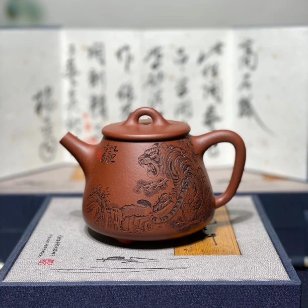 杨喜雨紫砂壶高石瓢壶240cc原矿底槽清刻绘宜兴紫砂壶名家紫砂壶