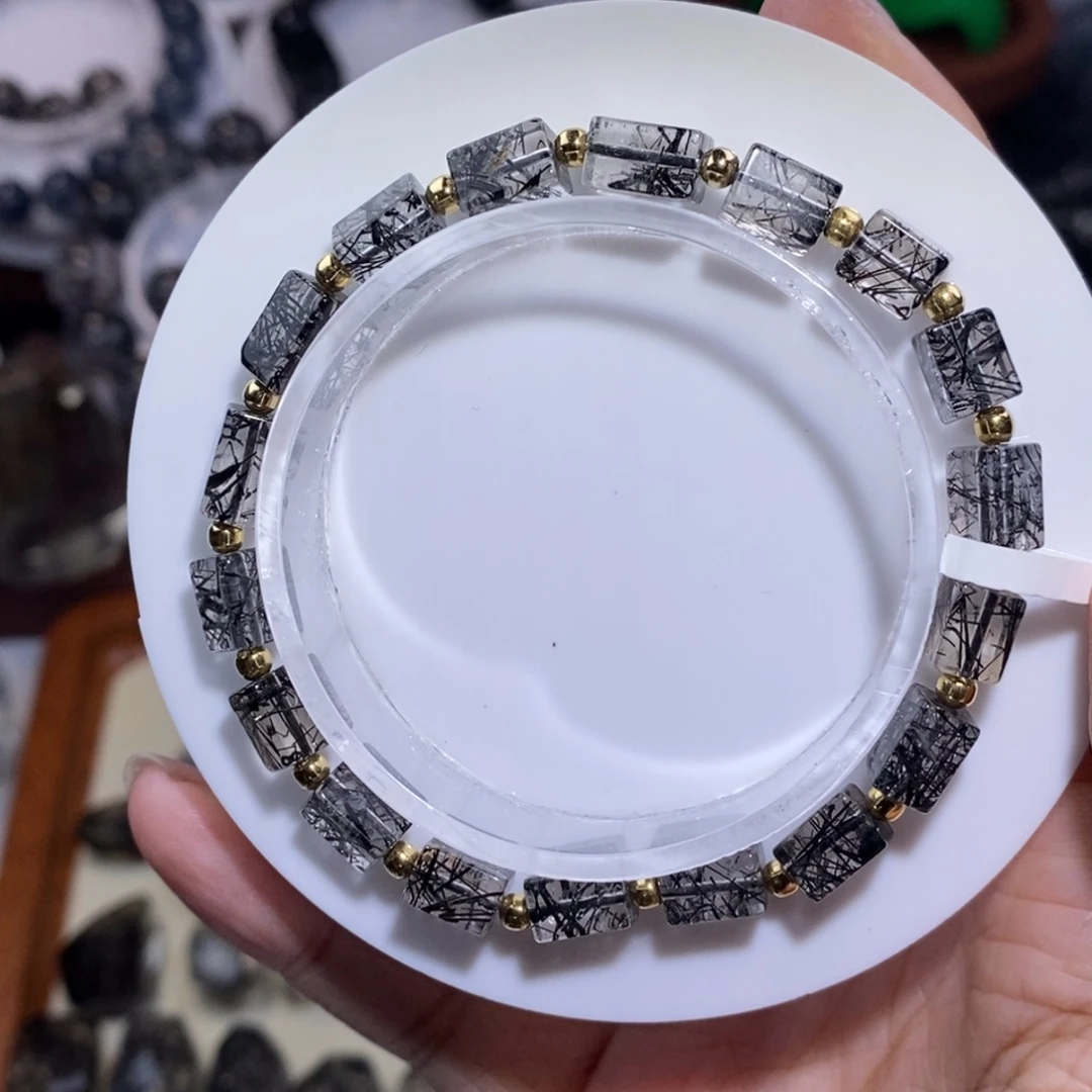 未镶嵌手链水晶设计款方糖全透体黑发晶