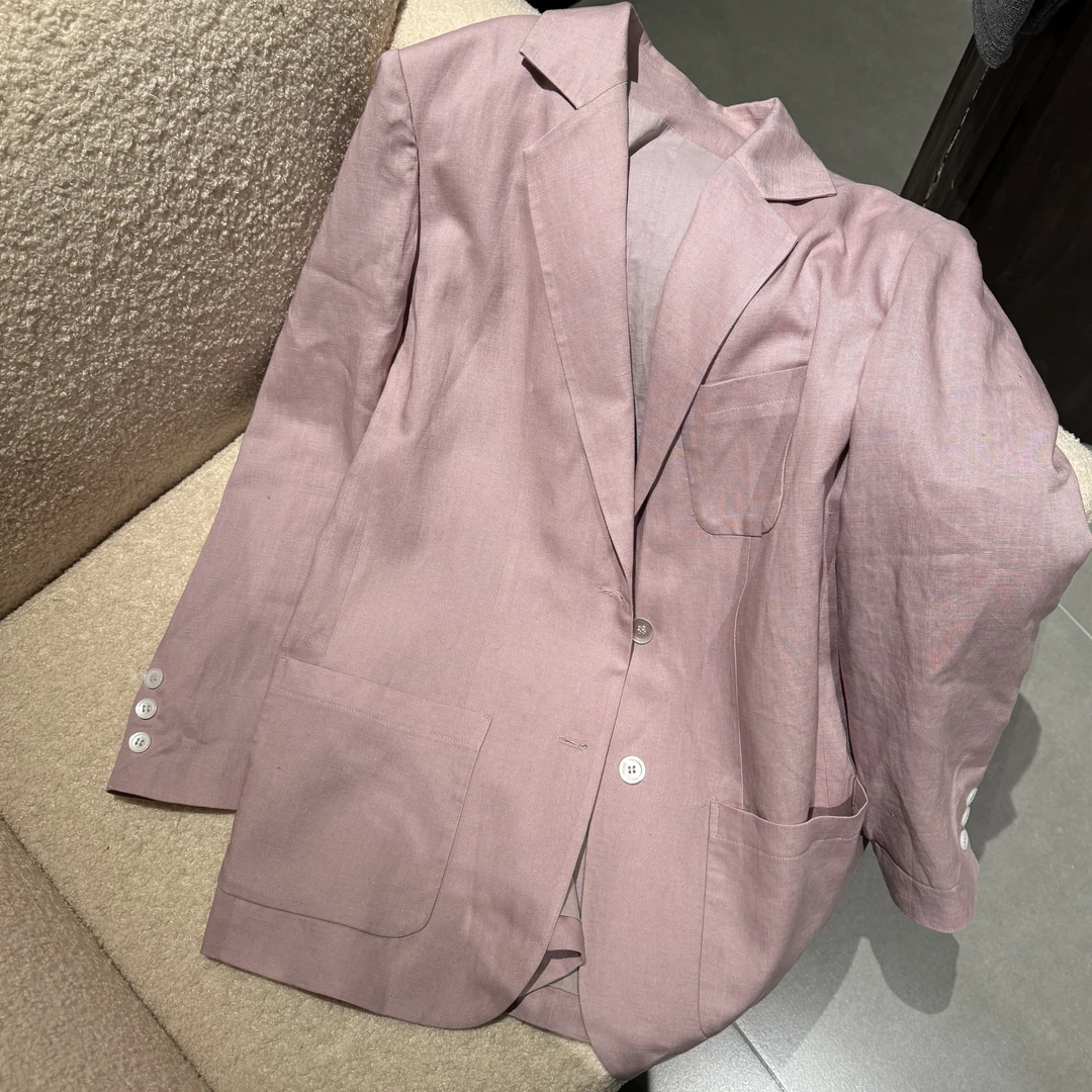 【旧月于野】亚麻中长款西装气质通勤时尚休闲薄款外套上衣女