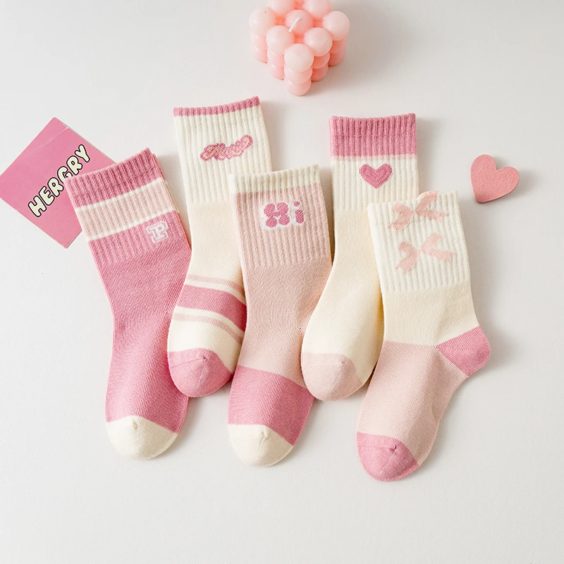 清新可爱无骨学生袜吸汗透气棉袜粉色女士纯棉中筒袜春秋款防臭袜