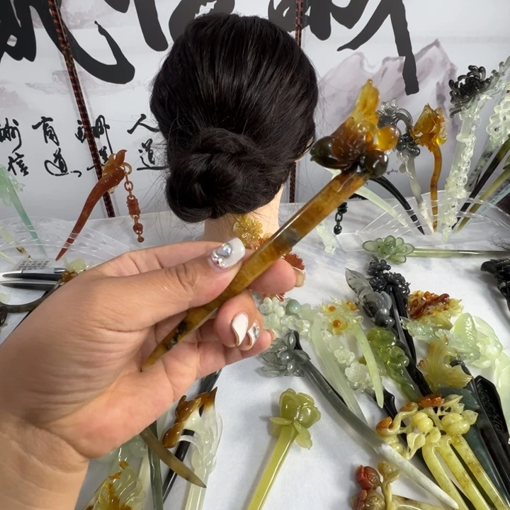 蛇纹石玉未镶嵌发饰ღ***࿐