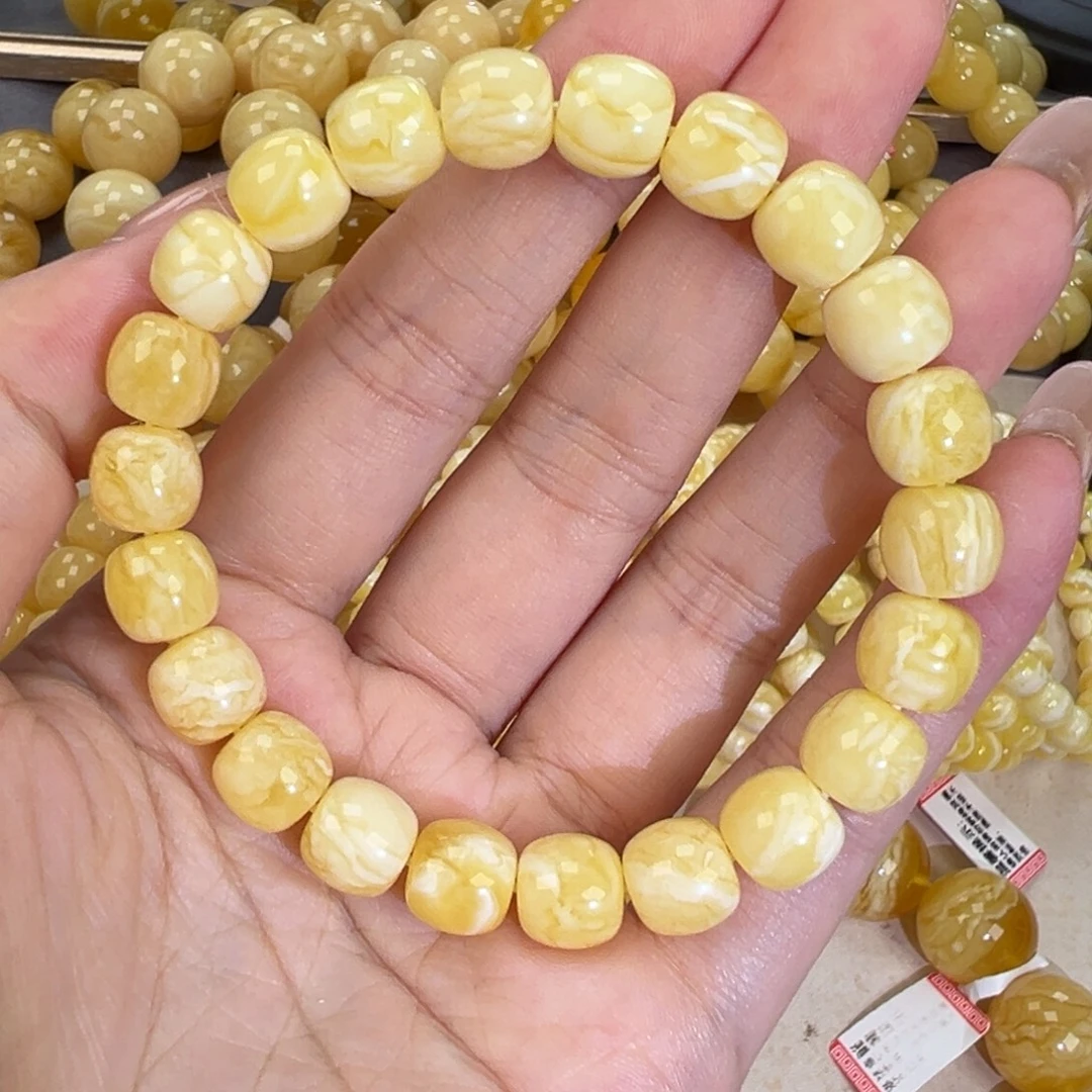 琥珀未镶嵌手链瓷白妖花