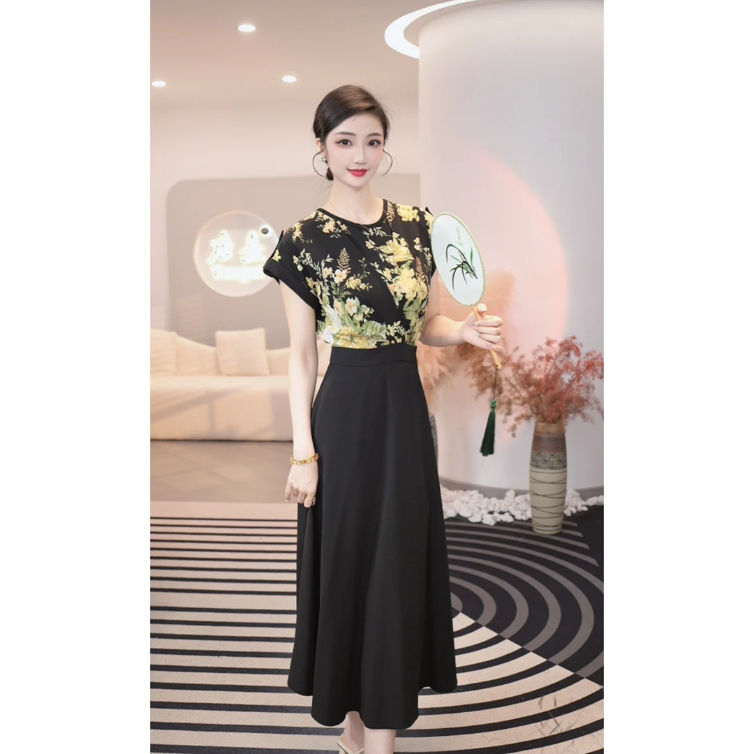 现货2025夏季新款【2256】气质轻奢黑色茶歇裙小众显瘦女装连衣裙子