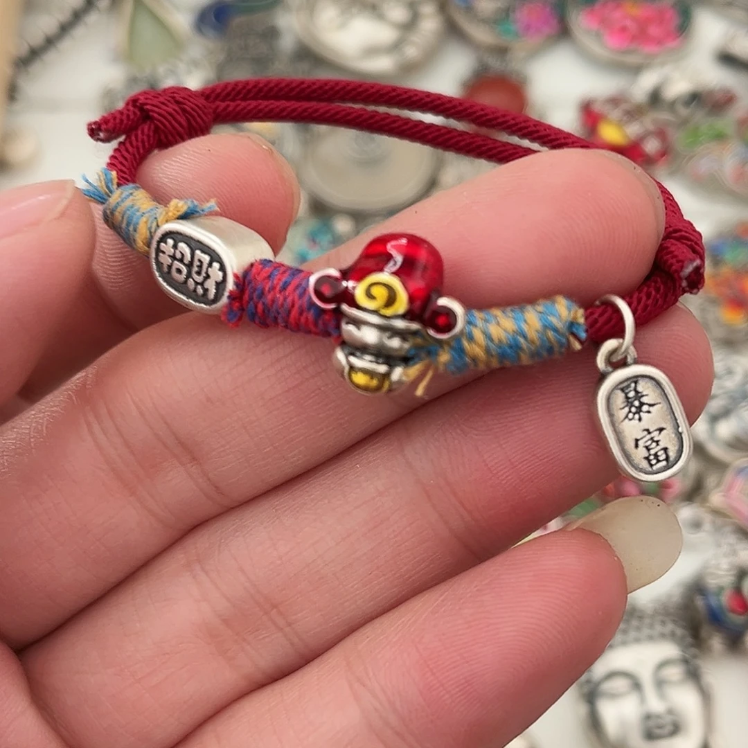 吊坠足银珐琅财财纳福