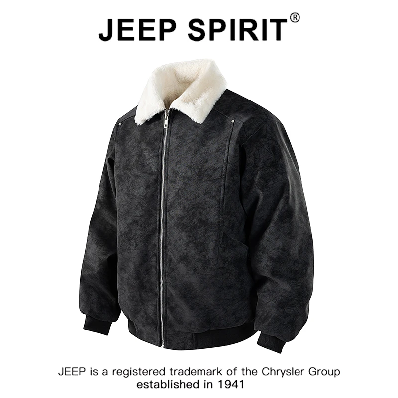 JEEPSPIRIT吉普冬季美拉德毛领棉服雾面PU皮加绒加厚百搭棉衣外套