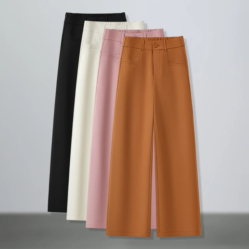 拉夏贝尔高腰直筒裤高腰裤女裤夏季休闲显瘦气质时尚通勤长裤