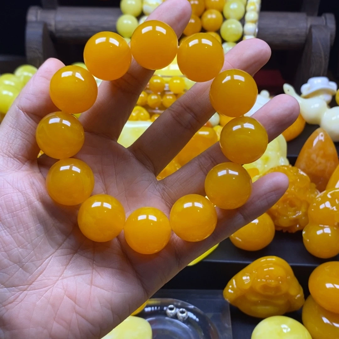 李***-非金属树脂全品无暇老蜜飘花20精品手串