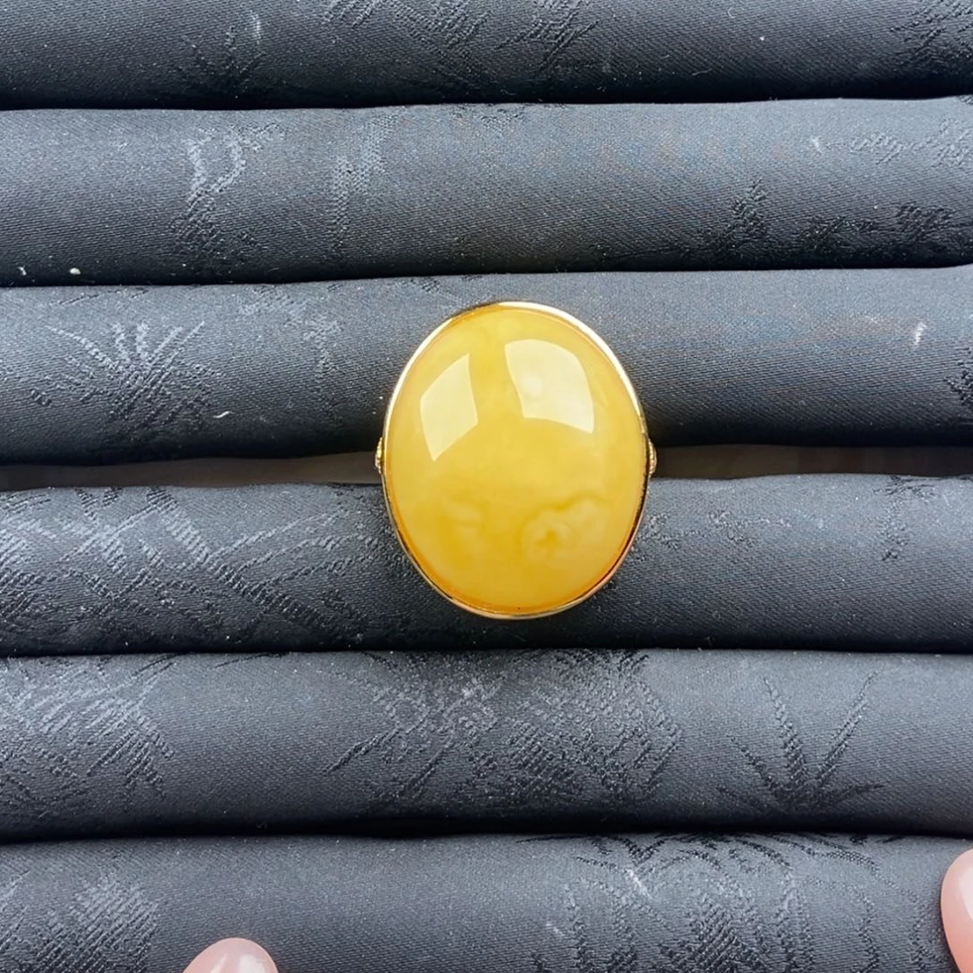 蜜蜡银S925镶嵌戒指蜜蜡戒指22.18