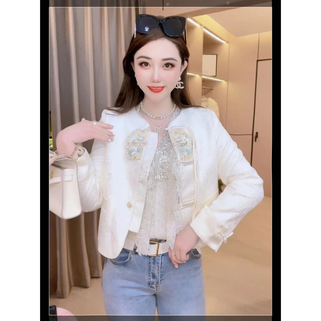 【假日海椰】重工钉珠小香风气质轻奢新中式国风上衣女外套24Y17