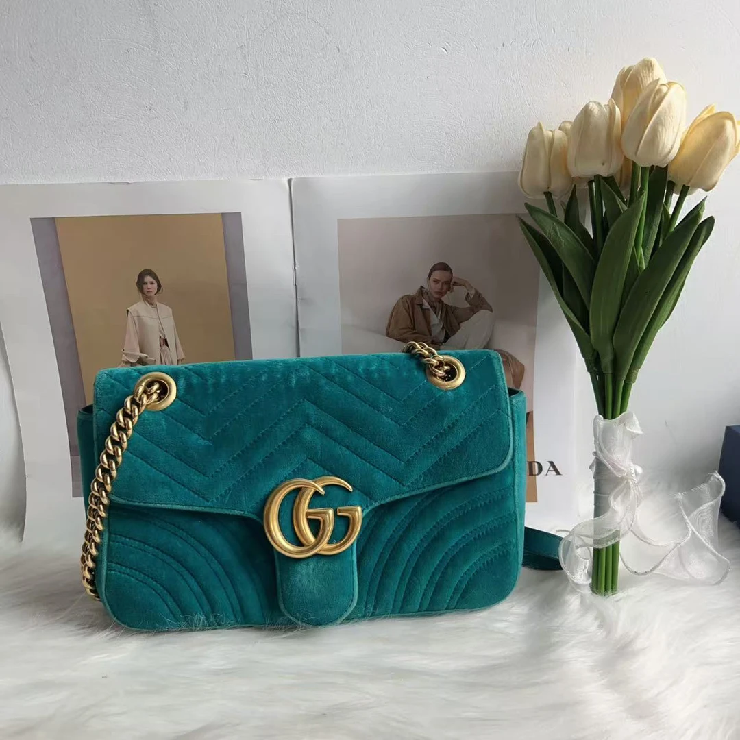 95新 GUCCI/古驰 古驰湖蓝色丝绒马蒙26xh071