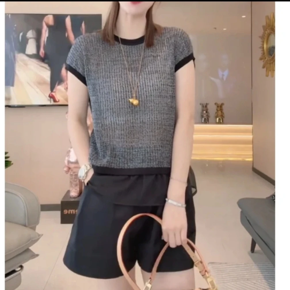 时尚百搭休闲潮流精品女装宽松上衣裤子套装圆领T恤上衣