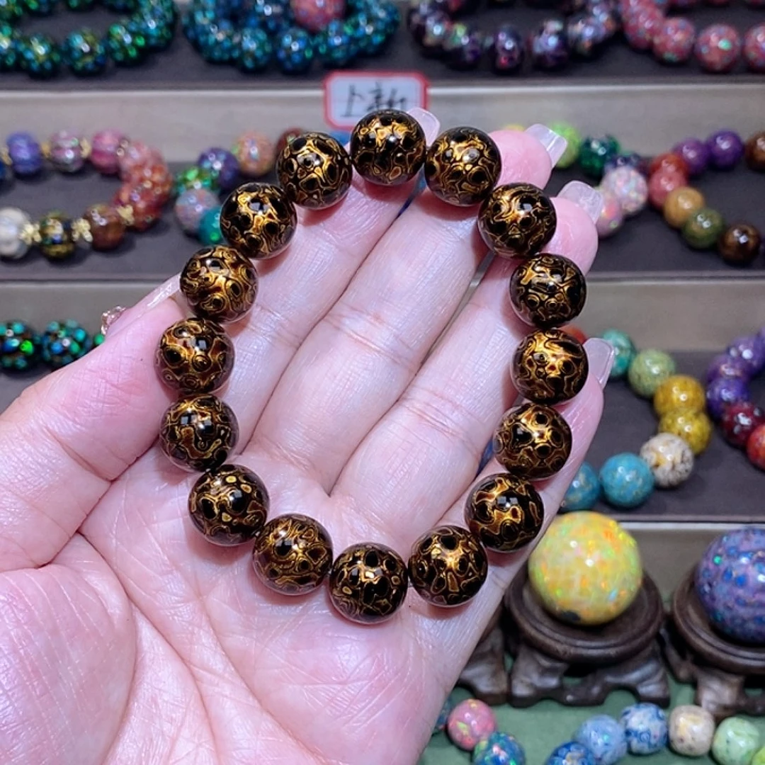 大漆珠1.2黑金犀皮手串