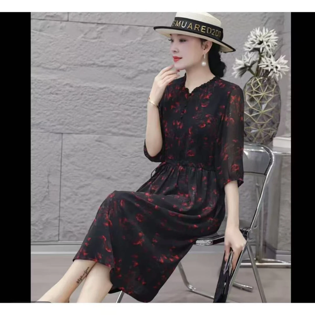 10011-妈妈装新款高档春裙时尚洋气显瘦遮肉气质连衣裙【G仓】