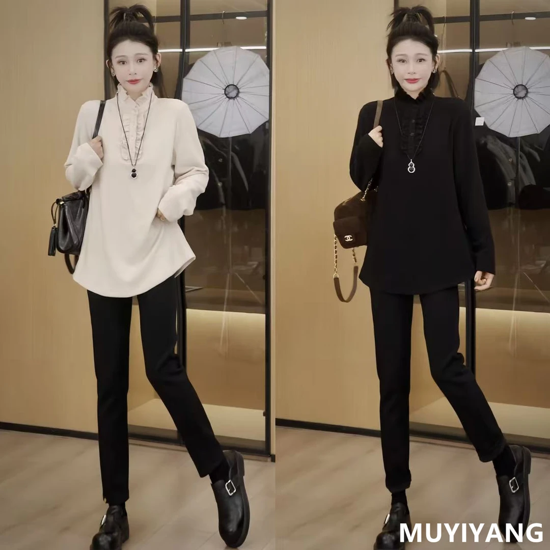 【软雉】设计感小众钉珠木耳边高定版打底衫 衣长72 25-642#