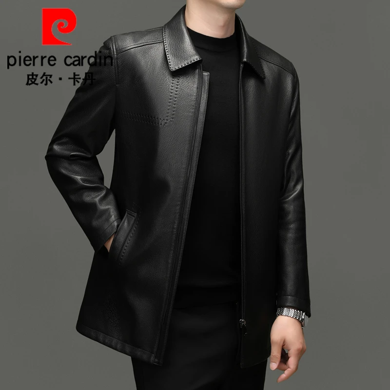 【头层山羊皮】皮尔卡丹真皮皮衣新款春秋男款真皮夹克翻领时尚外套