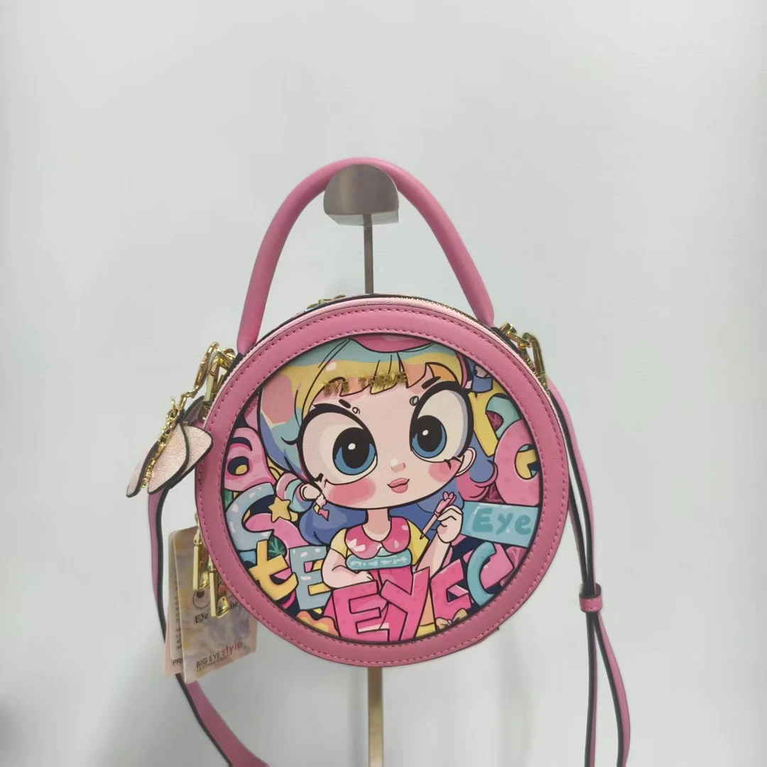 小田姐姐 大眼睛 可爱粉色女孩圆型手提斜跨包   A10207 2839玫红