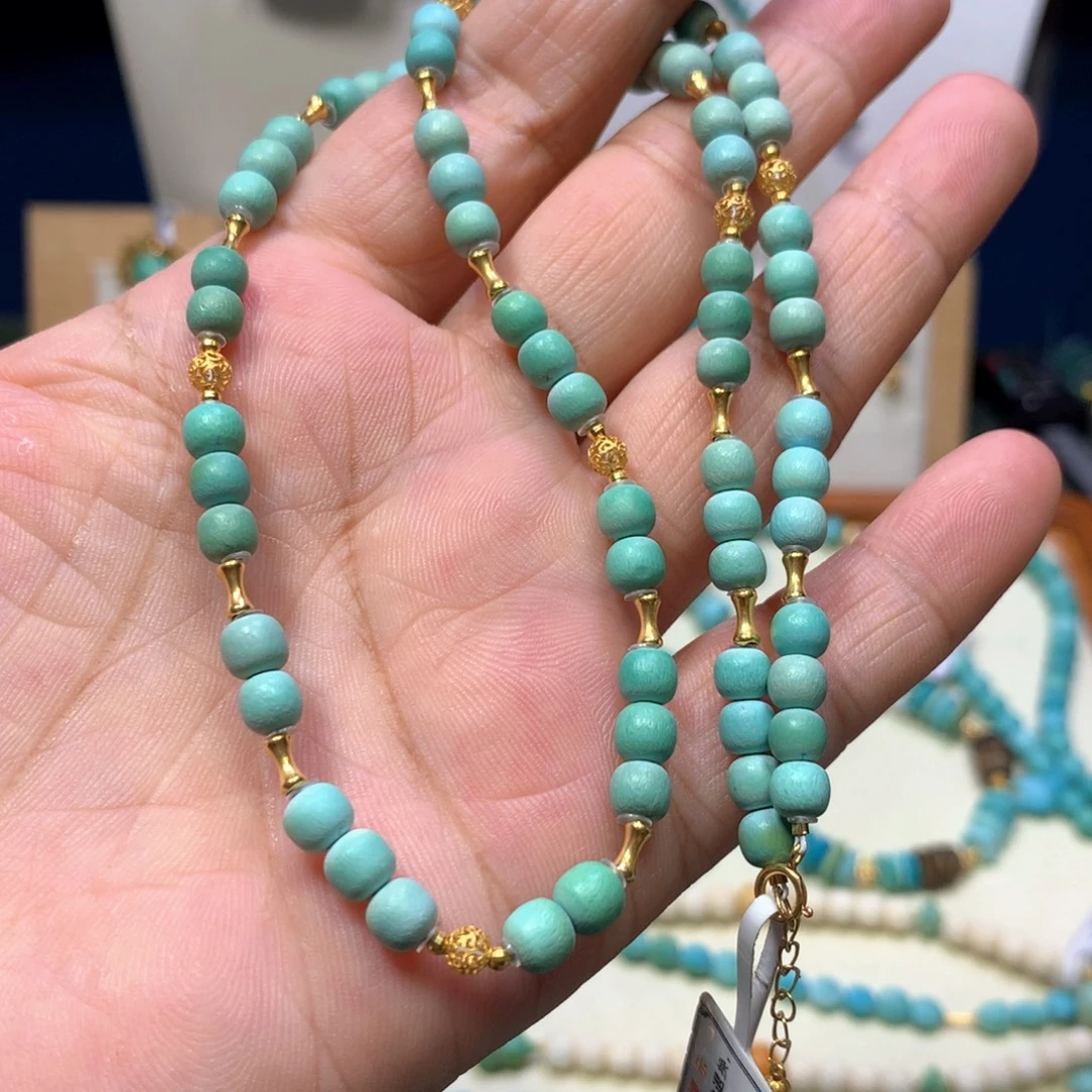 18K金镶嵌绿松石项链5mm