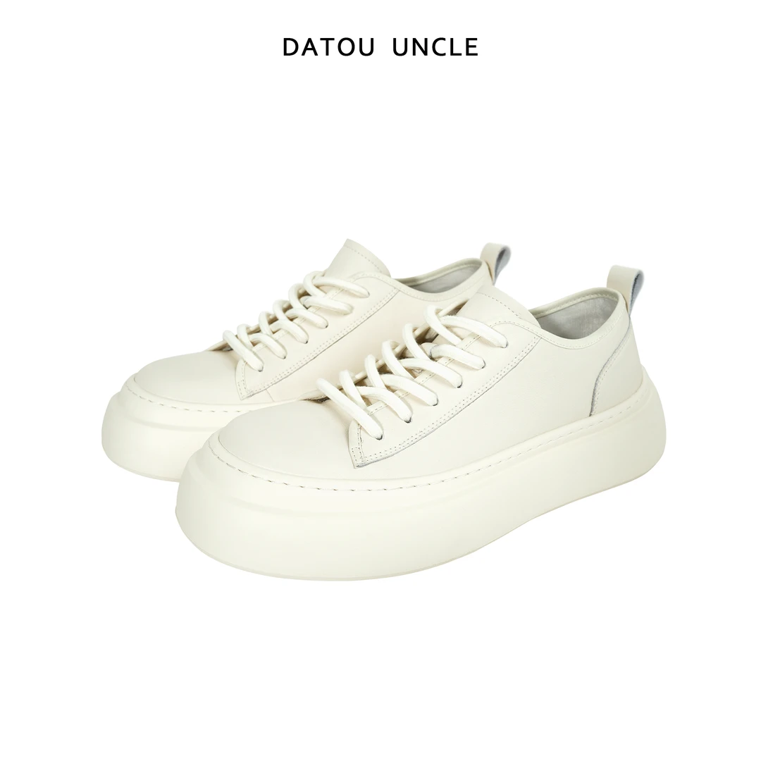 【大头叔叔】四季极简圆头层牛皮休闲男鞋厚底增高板鞋DDX2007