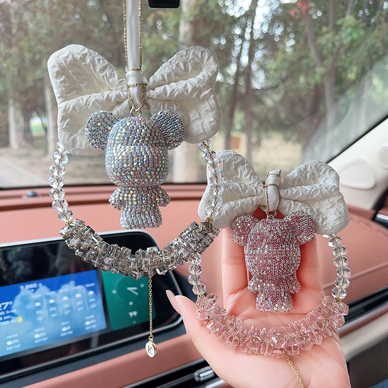 汽车用水晶汽车挂件镶钻小熊后视镜车载吊坠高端男女字母定制挂饰