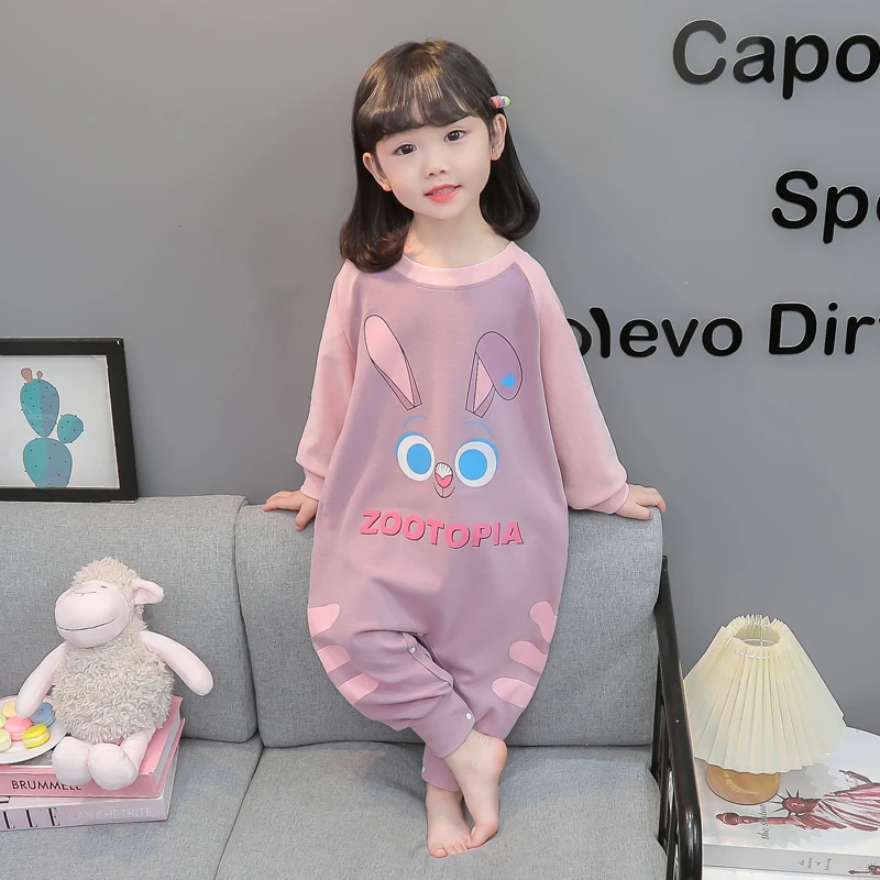 女童连体睡衣春秋款2025新款纯棉女孩宝宝婴儿睡袋儿童秋季家居服
