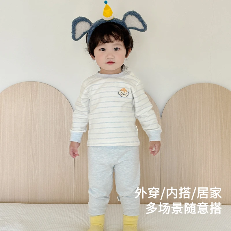 婴儿秋衣套装保暖内衣打底舒绒棉高腰护肚秋裤男女宝宝分体两件套