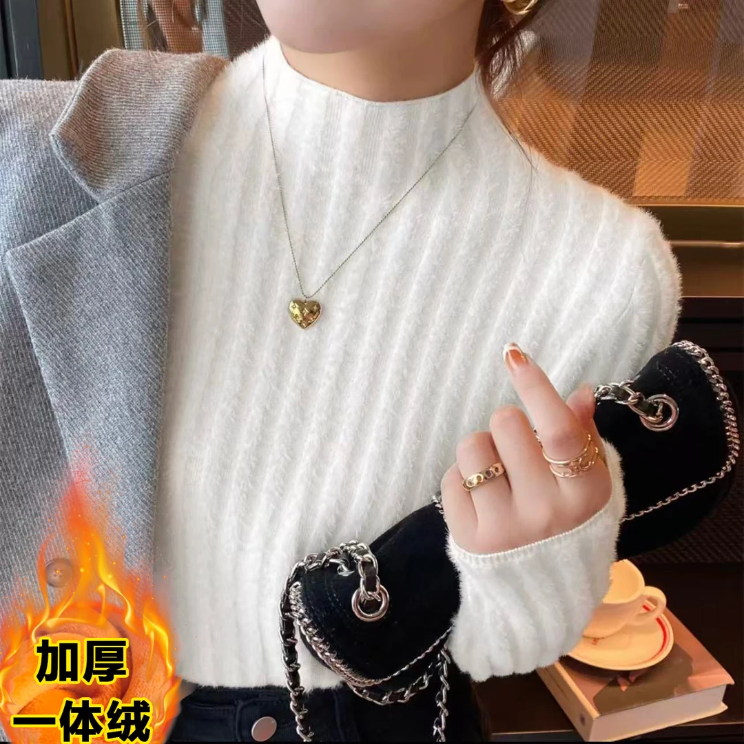 加绒加厚一体绒 软糯温柔毛衣女秋冬2025新款针织搭打底衫