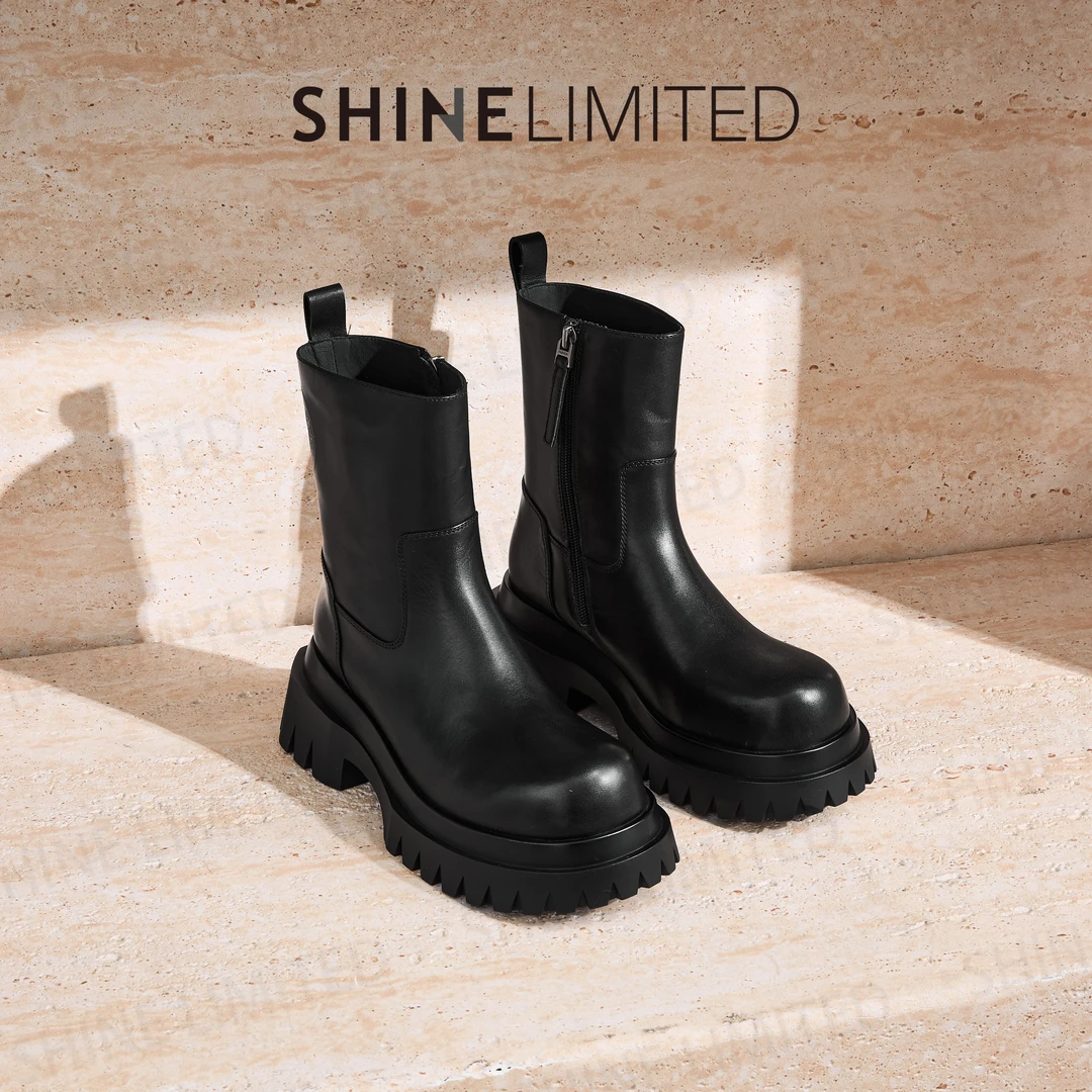 [广州胎牛加绒版]英伦风时尚百搭圆头粗跟侧拉链短筒马丁靴G631