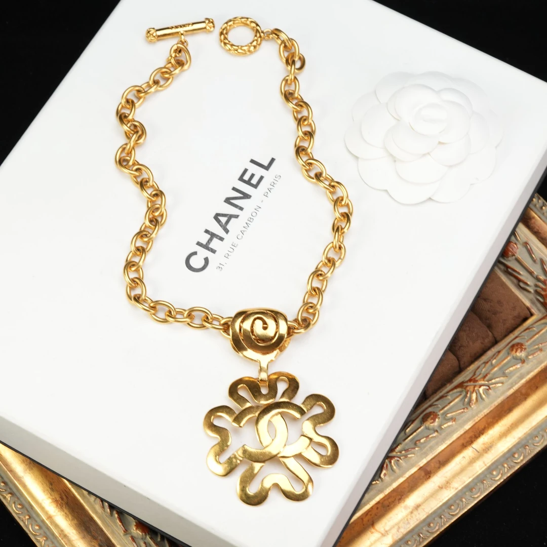 95新 Chanel/香奈儿 柚礼中古/香奈儿素金双c吊坠项链lq509027