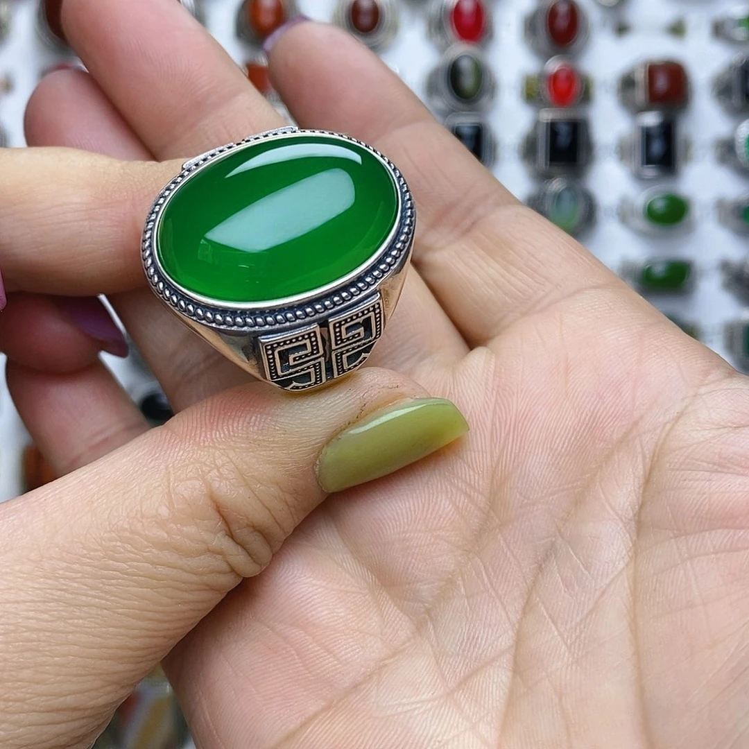 玛瑙/玉髓戒指银S925镶嵌呆**鸡