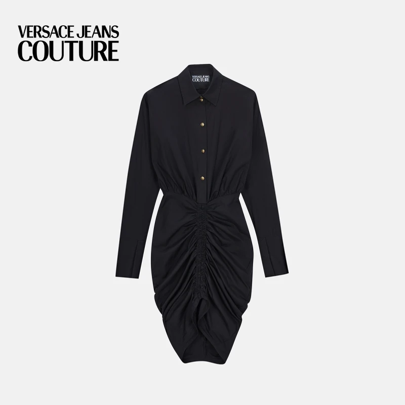VERSACE JEANS COUTURE 女士连衣裙收腰修身黑色不规则时尚长裙