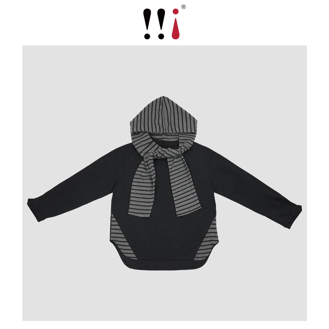 【心心家】针织拼接条纹圆领上衣+连帽围脖海军领百搭时尚83637