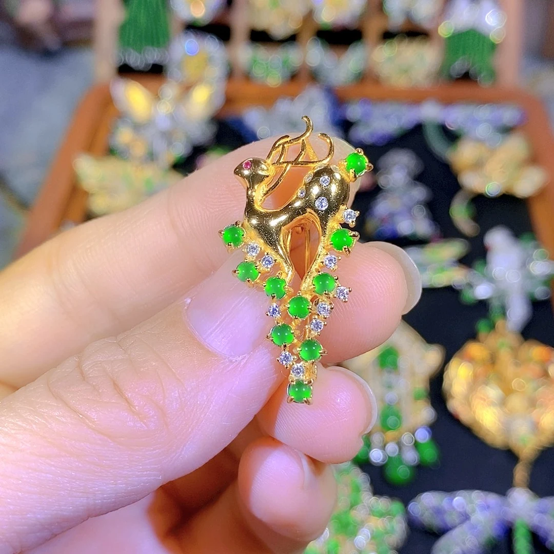 吊坠(不含链)银S925镶嵌翡翠