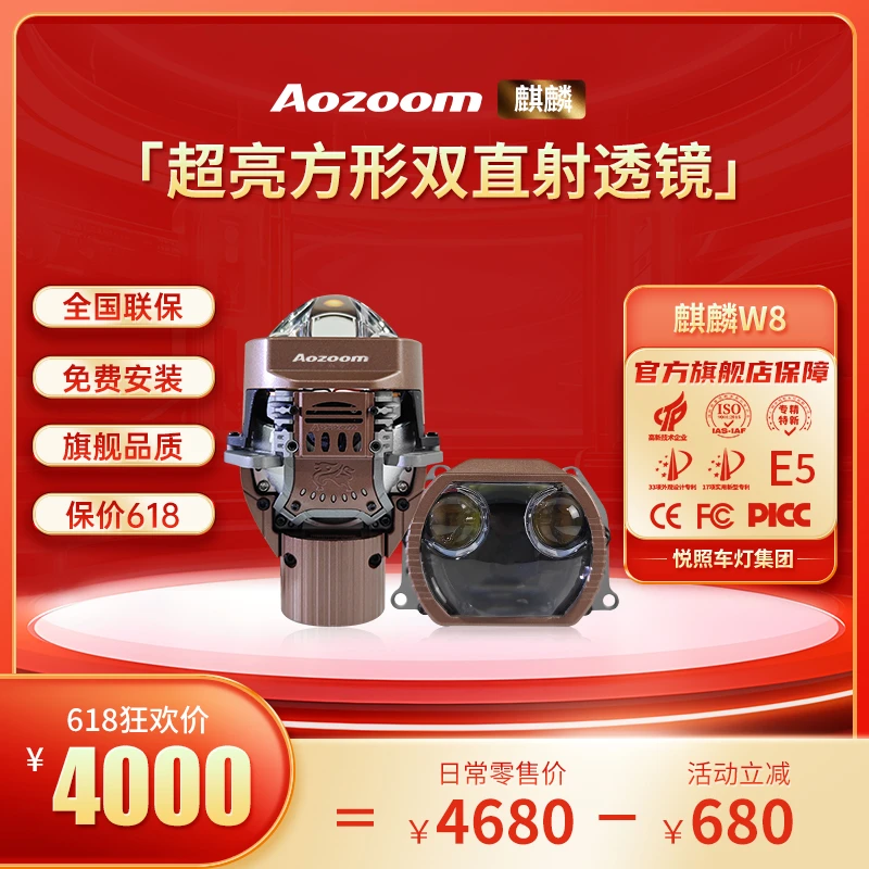 Aozoom全新一代麒麟W8透镜 方形双直射LED透镜