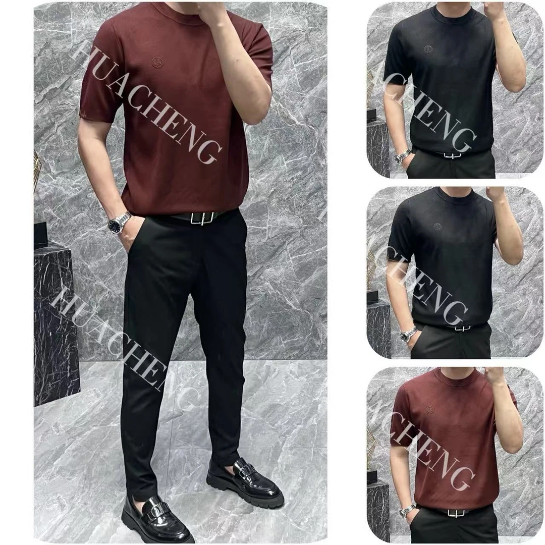 【HUACHENG】秋季圆领厚款纯色针织衫修身毛衣打底衫职场休闲风男士