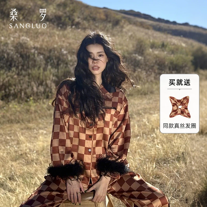 桑罗·买就送100%桑蚕丝·摩登复古睡衣套装真丝家居服03A62898