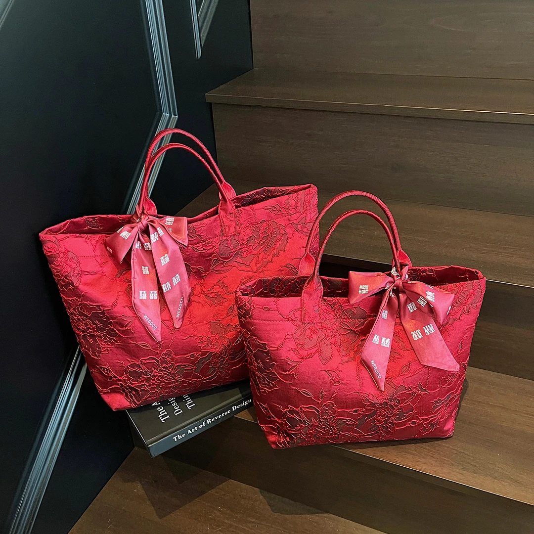 通勤ins红色新娘婚包高级感大容量小众红色新娘包结婚日记包包