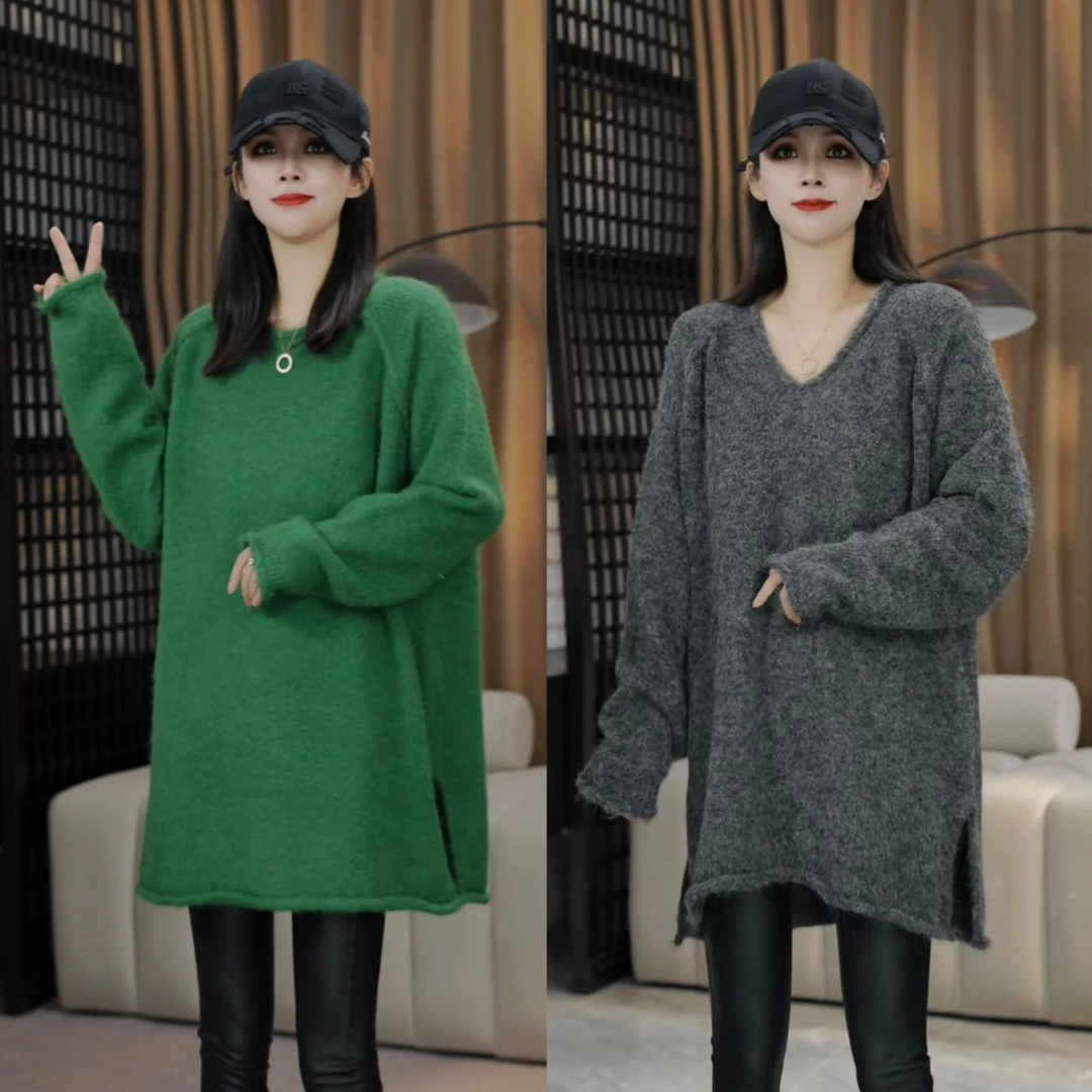 常规毛针织衫长袖冬季厚款女上衣V领网红套头针织衫