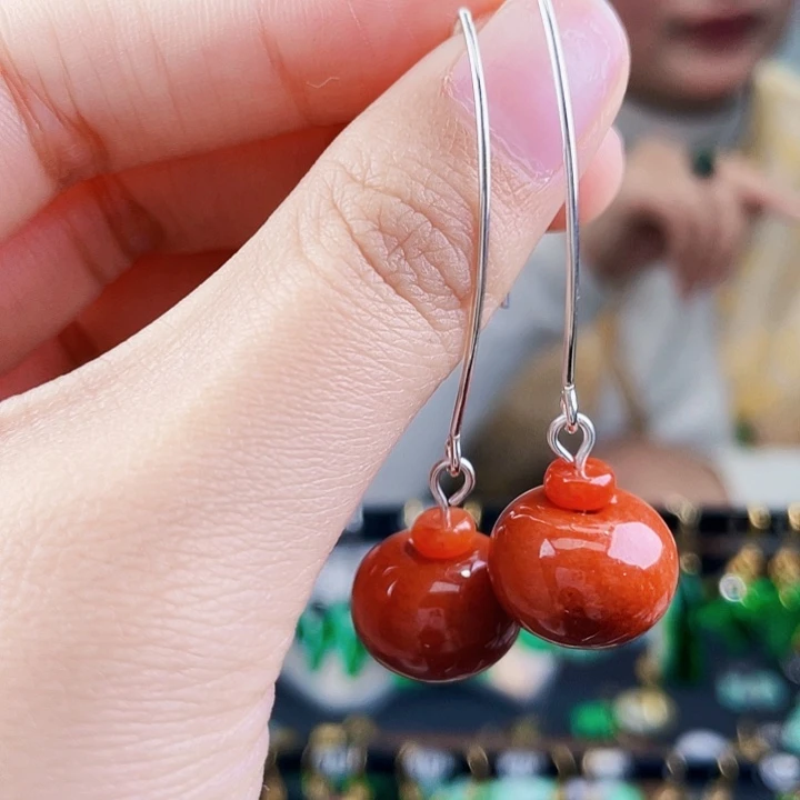 翡翠耳饰银S925镶嵌饰品