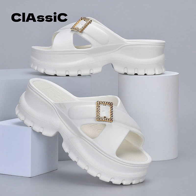 6cm时尚百搭2025夏季新款增高厚底EVA交叉带拖鞋女套趾搭扣