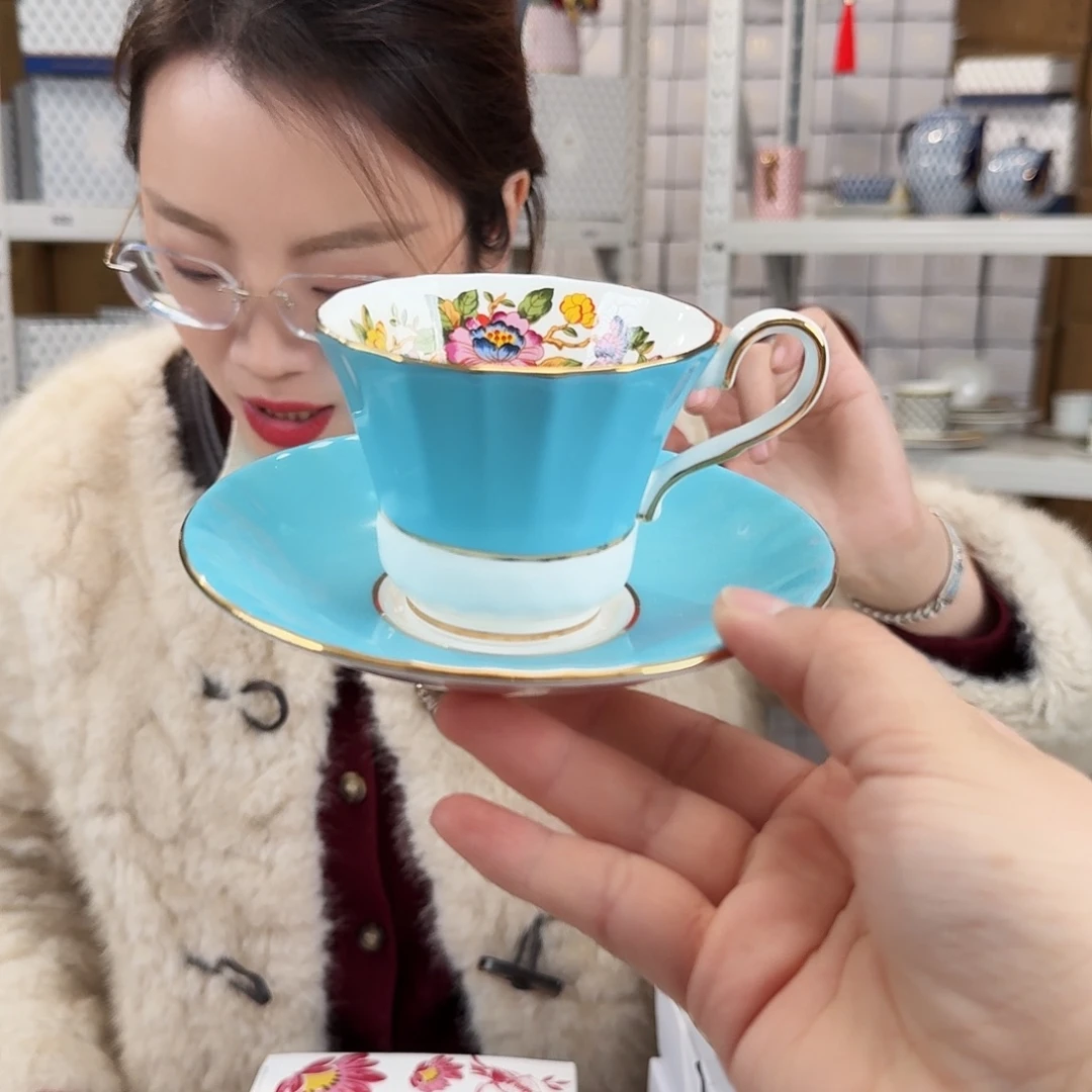 骨瓷高骨骨瓷咖啡杯碟一套220ml外贸骨瓷