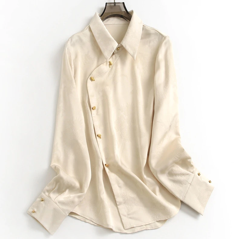 新中式轻国风浮雕提花斜扣门襟翻领显瘦衬衫——2025A808雨情