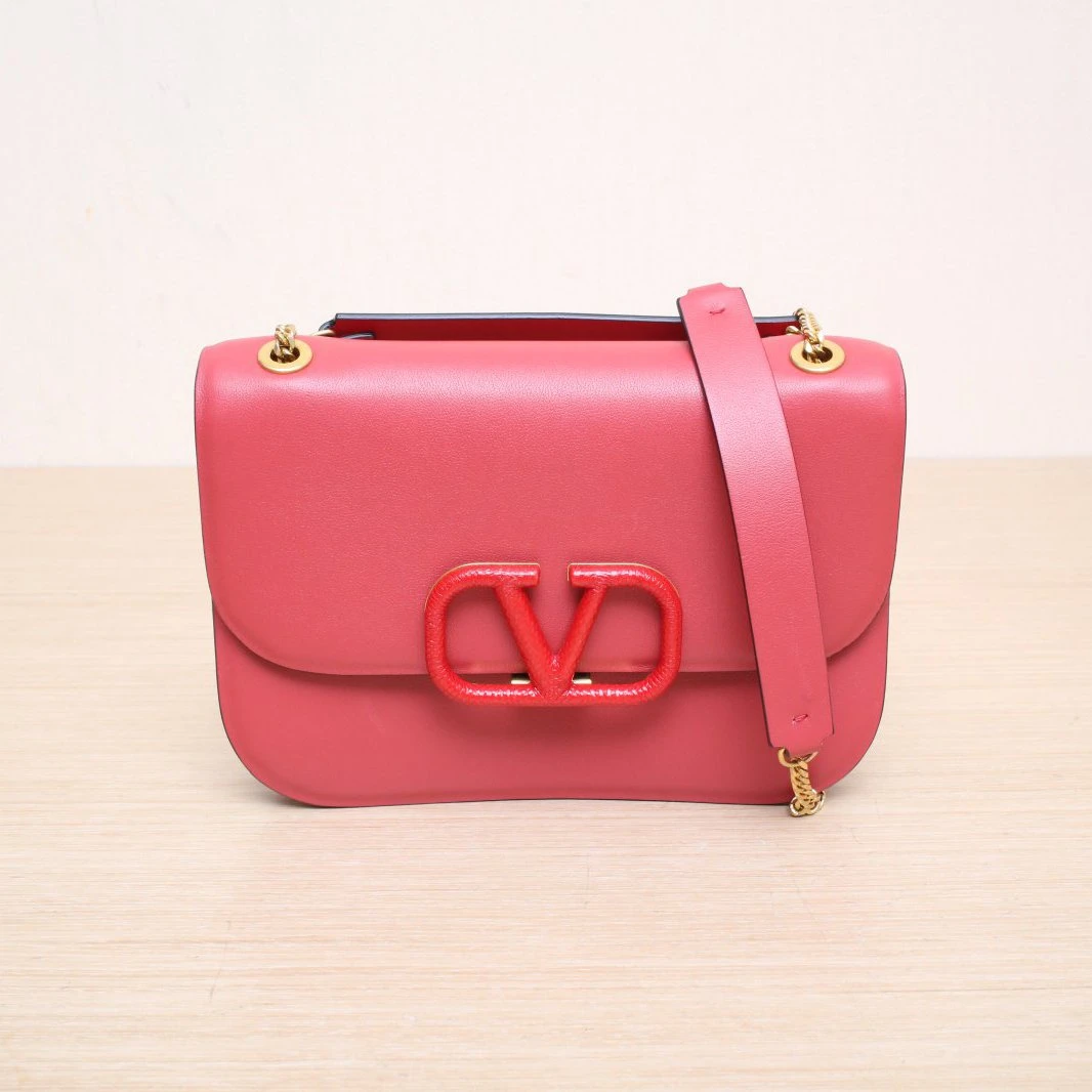 99新 Valentino/华伦天奴 【娇】红色马鞍包链条包小号664128