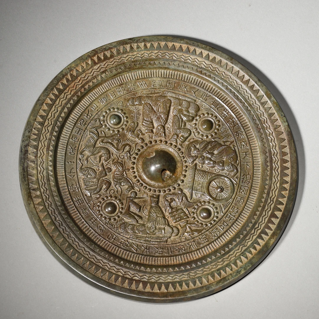 Lot16明代 神人故事画像砖铭文铜镜