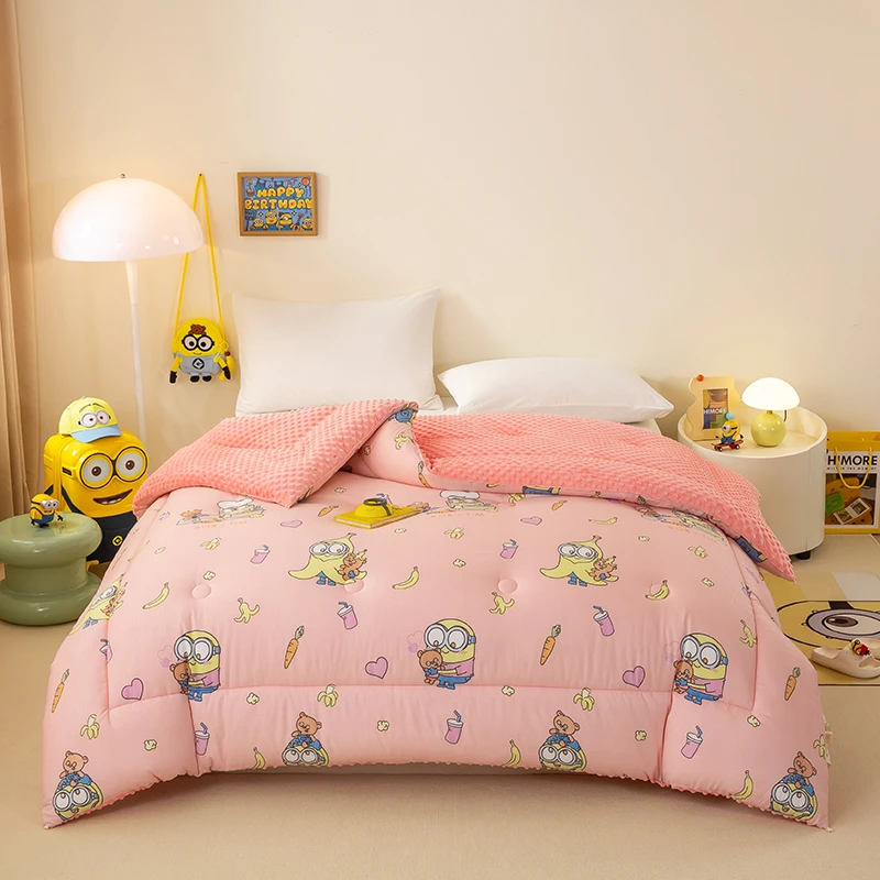 正版 小黄人粉 豆豆绒冬被200*230 （心念粉）