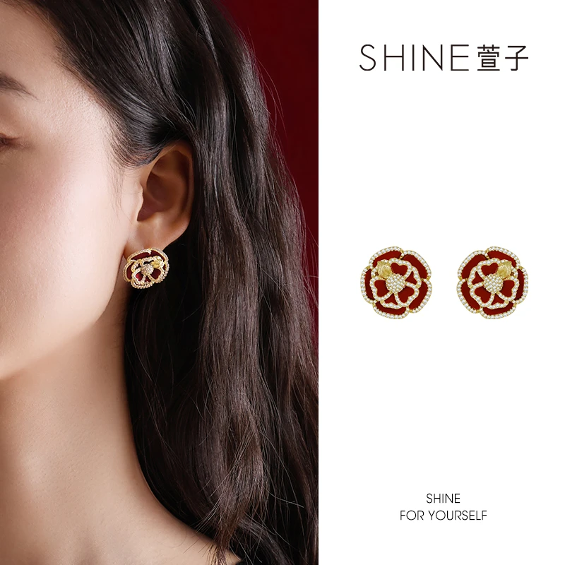 合金耳饰 萱子 合金耳饰 SHINE红山茶系列花朵耳钉