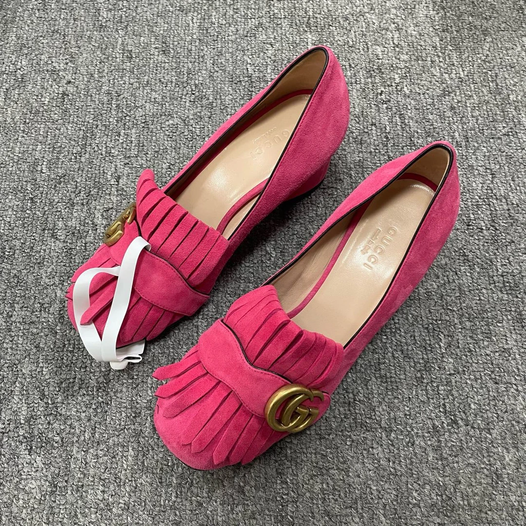 95新 GUCCI/古驰 GUCCI/古驰 流苏套脚粗跟高跟鞋  35.5码/3001