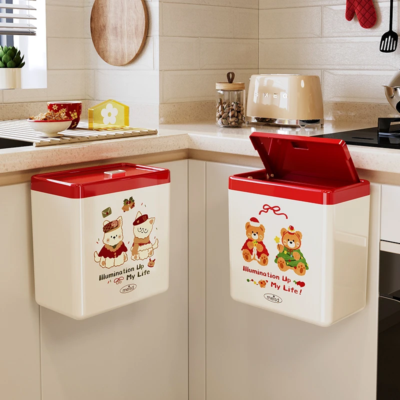 美世达高颜值喜庆氛围感垃圾桶家用壁挂式垃圾收纳桶带盖卫生桶