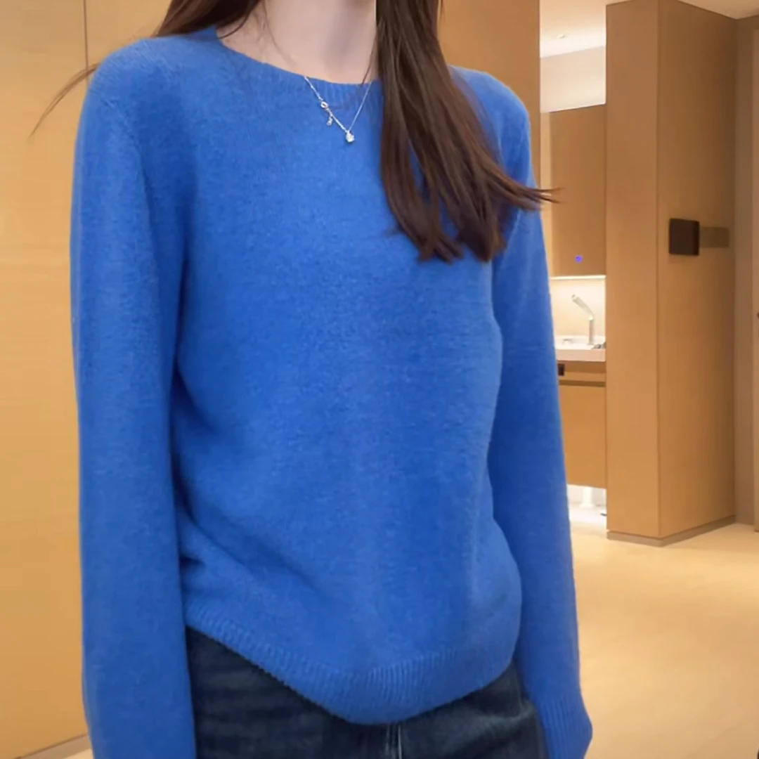 氛围感纯色圆领长袖针织衫秋冬2026新款时尚百搭洋气打底套头毛衣
