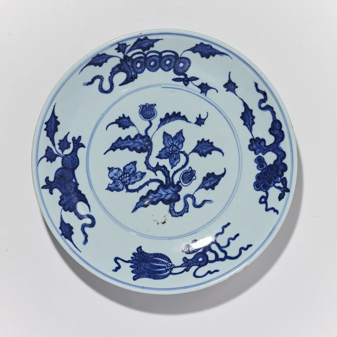 4210清雍正.青花三多纹盘【古董拍卖】