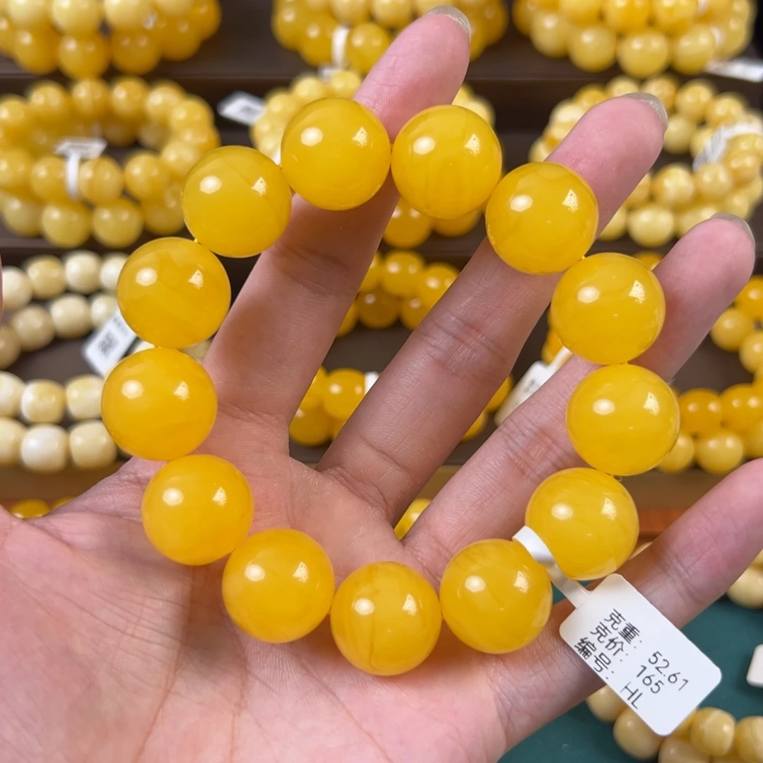 琥珀未镶嵌手链52.61g焦皮鸡油红满蜡飘花同料HL
